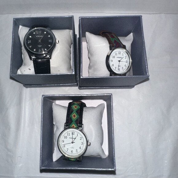 Set Of 3 Strada Boxed Watches With Black & Patterned Straps - Picture 5 of 5